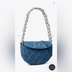 PRICE FIRM NWT Tory Burch Denim Fleming Soft Mini Crescent Bag PRICE FIRM